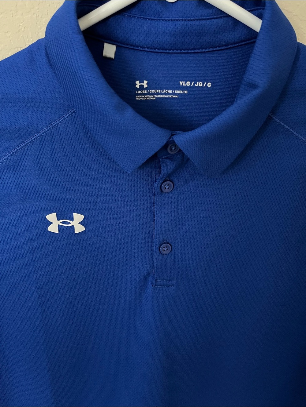 Under Armour Boys Blue Tech Performance Polo Shirt Youth Large YLG Golf - Picture 3 of 4